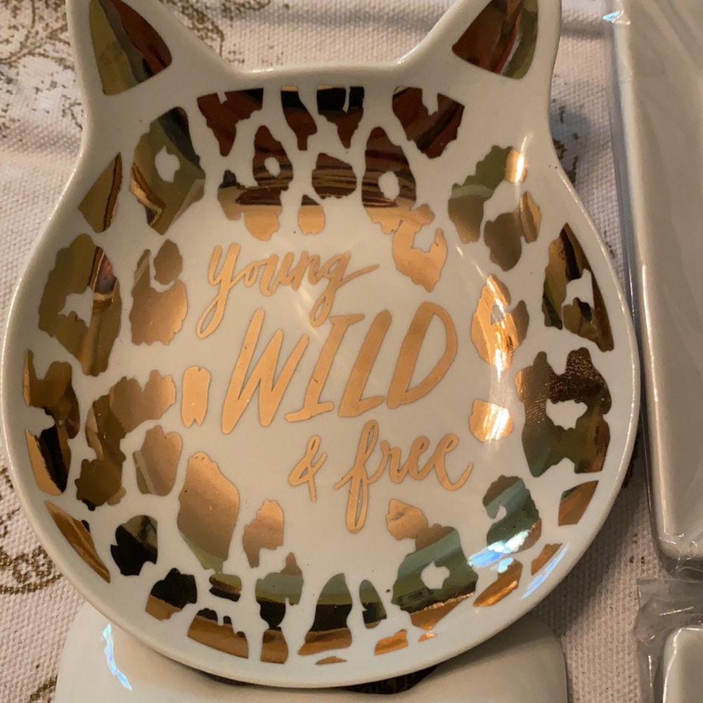 Trinket small dishes cat paper source young wild and free I was born to do it